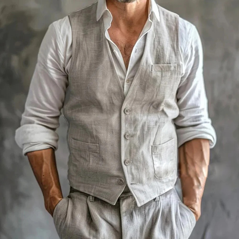 Formal Waistcoat Vest - Мужской льняной жилет, летний мужской жилет,