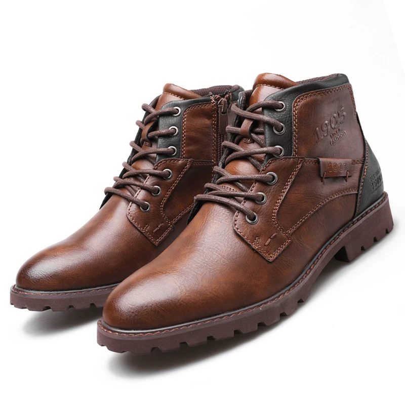 Mens Fashion Combat Boots - Кожаные мужские ботильоны больших размеров, высокие