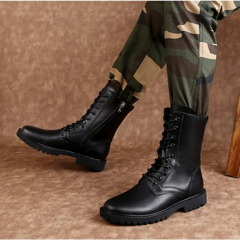 Mens Fashion Combat Boots - Мужские кожаные ботинки средней длины до