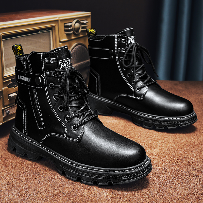 Mens Fashion Combat Boots - Мужские модные защитные ботинки, черные высокие