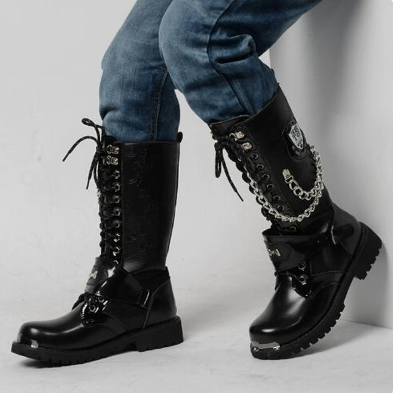 Mens Fashion Combat Boots - Модные мужские мотоциклетные ботинки до середины
