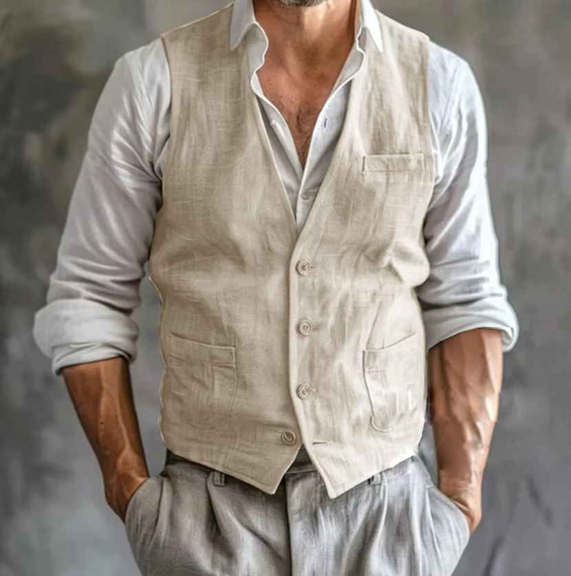Мужской льняной жилет, летний  – обзор и цена Formal Waistcoat Vest