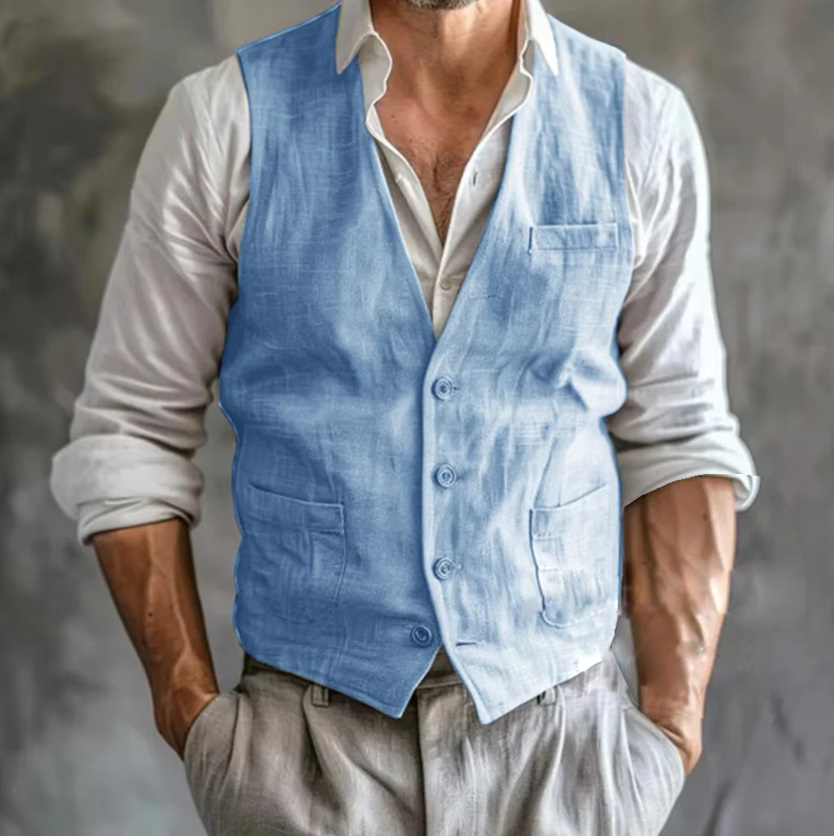Мужской льняной жилет, летний  – обзор и цена Formal Waistcoat Vest